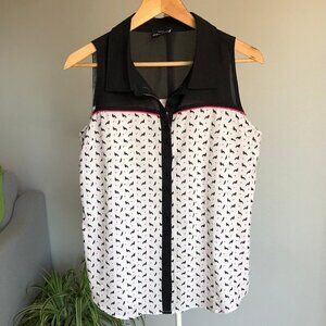 Schwiing Seal Walrus Sheer White Black Tank Blouse Button Down Shirt Women's Med